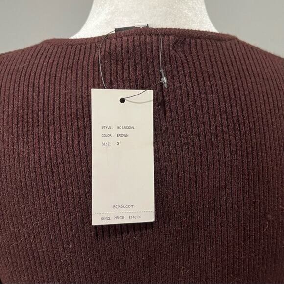 NEW BCBGMaxAzria Longline Ribbed Belted V Neck Fitted Layering Sweater S NWT - Picture 6 of 16